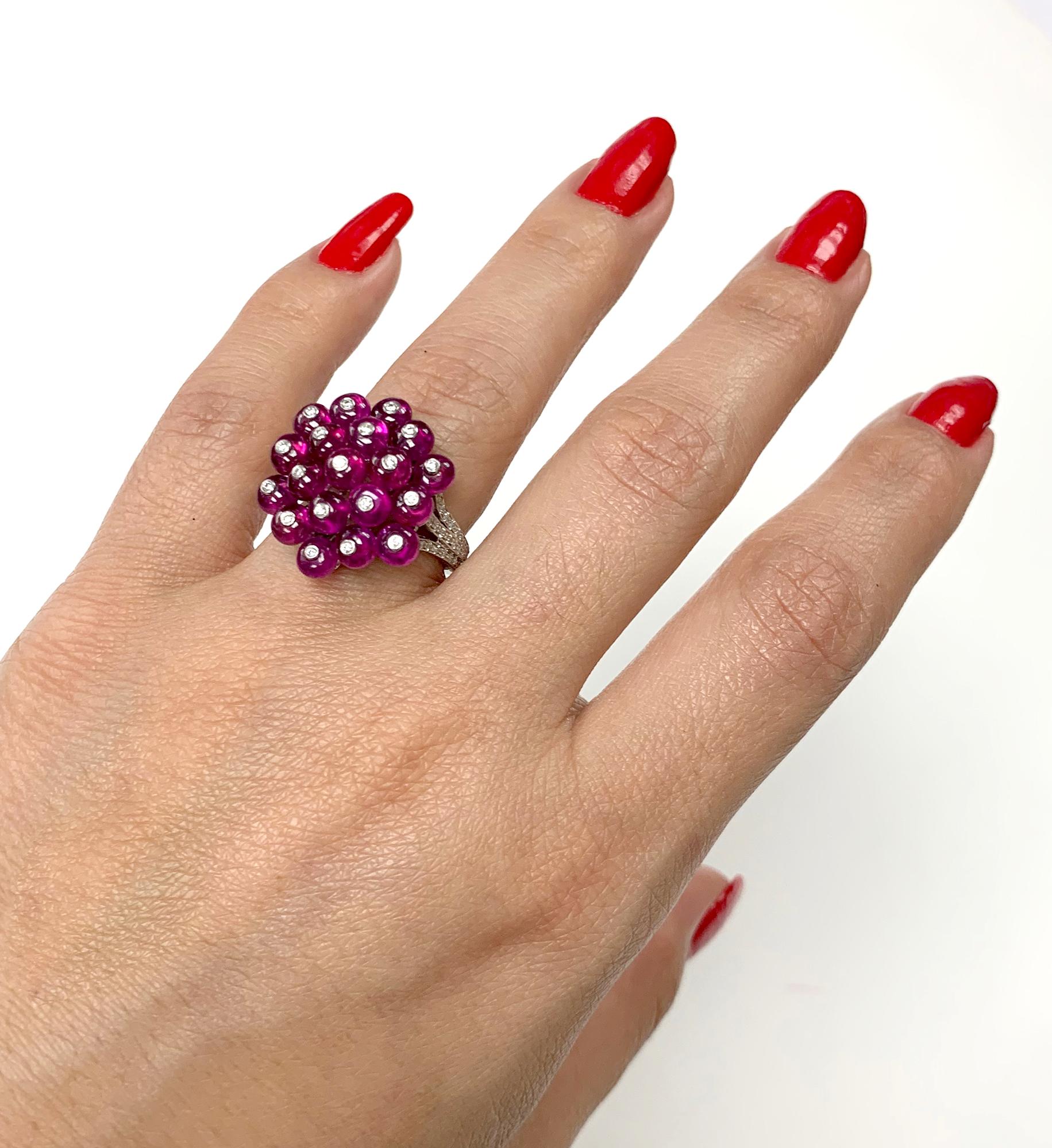 Women's Goshwara Ruby Bead With Diamonds Cluster Cocktail Ring For Sale