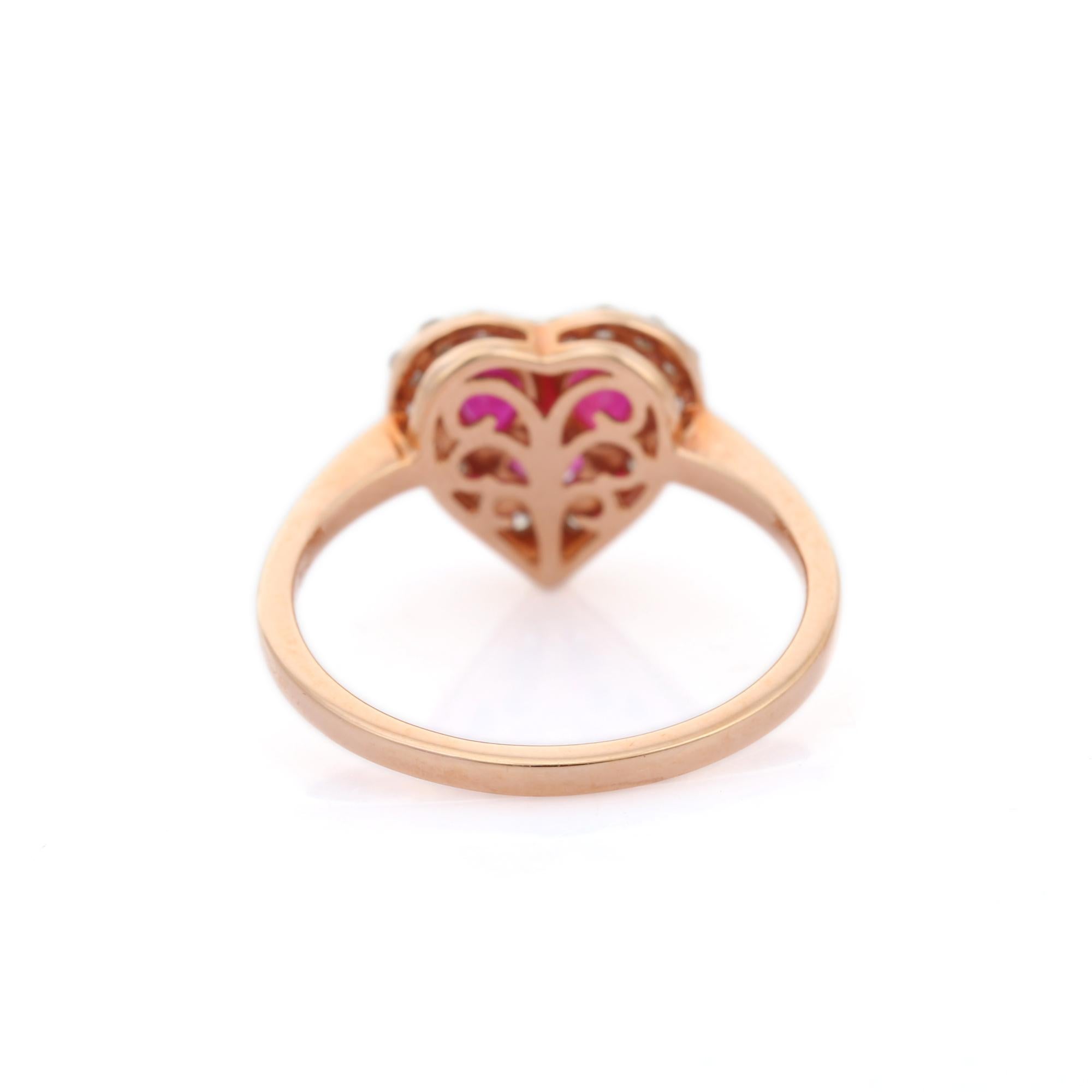 For Sale:  Cluster Ruby Heart Ring with Halo of Diamonds in 18k Solid Rose Gold 5