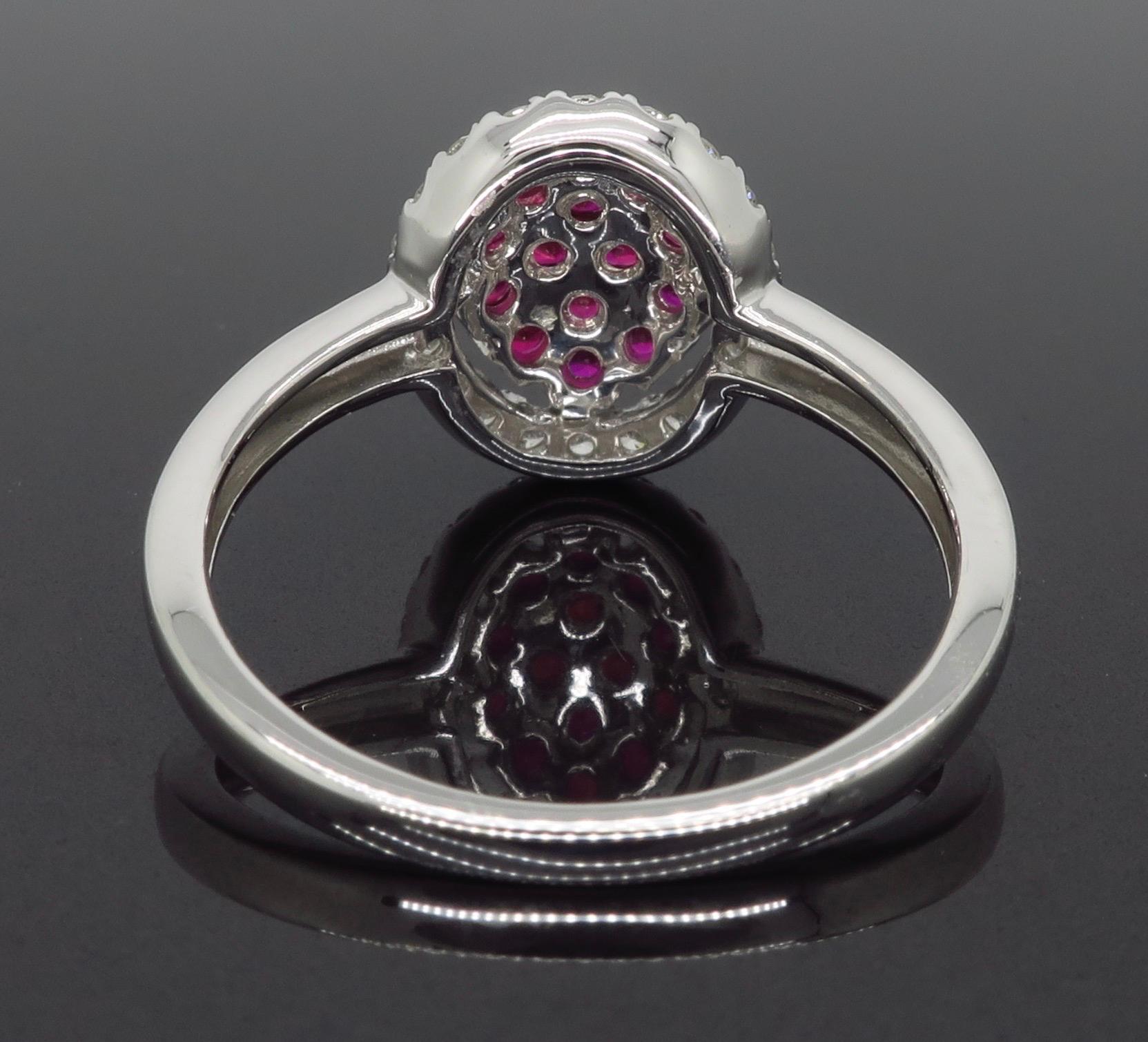Round Cut Cluster Ruby Ring Surrounded by a Halo of Diamonds