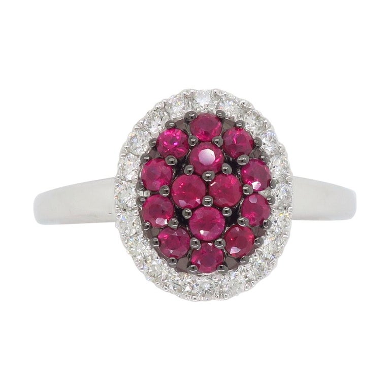 Cluster Ruby Ring Surrounded by a Halo of Diamonds For Sale at 1stDibs