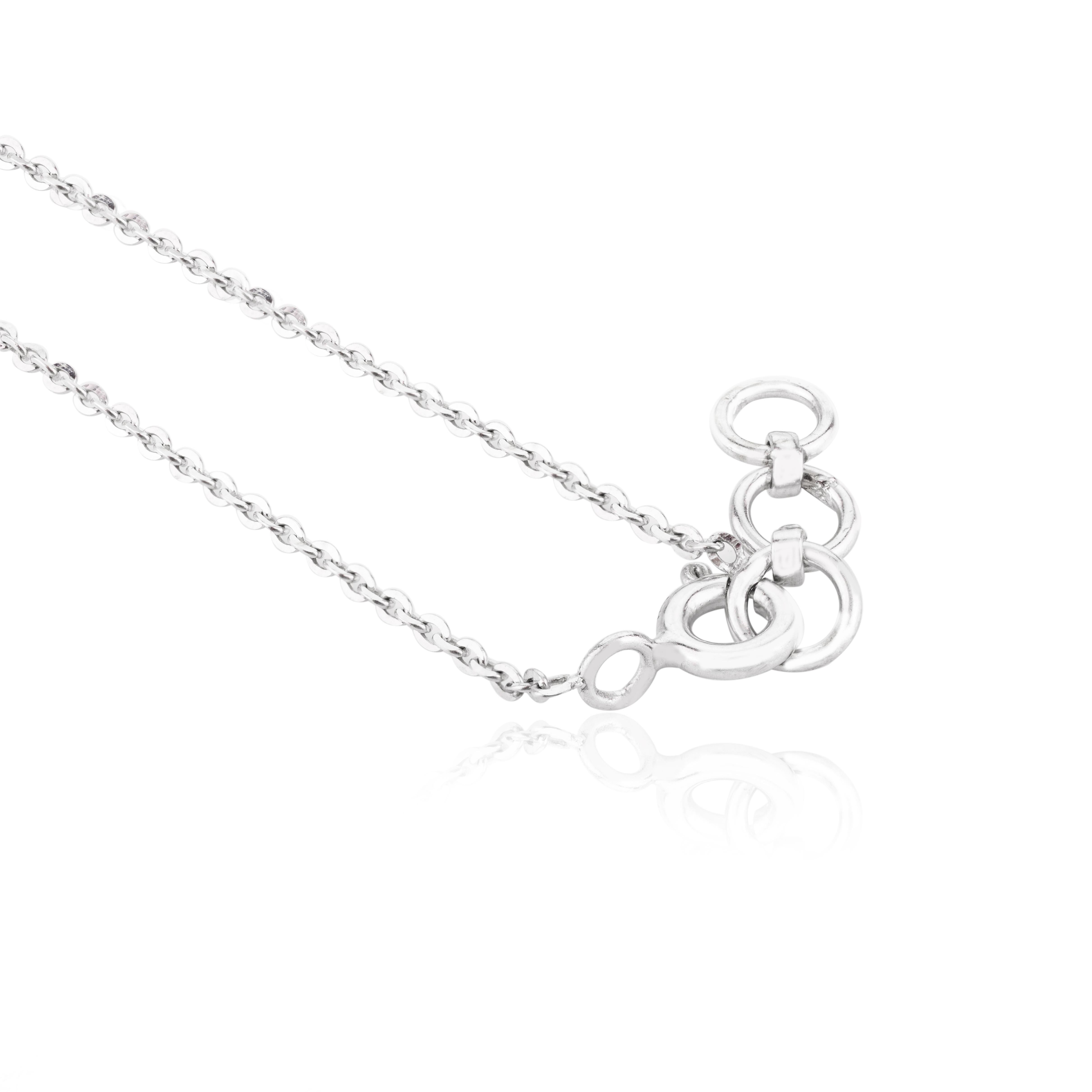 Round Cut Cluster Sapphire and Diamond Chain Necklace in 14k Solid White Gold for Her For Sale