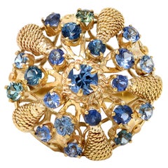 Anillo Cúpula de Zafiro en Racimo Circa 1930 en 14K
