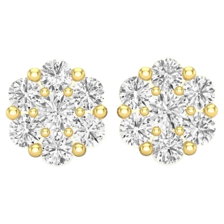 Cluster Stud Diamond Earrings, 18k Gold, 1.7ct For Sale