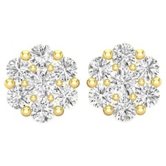 Cluster Stud Diamond Earrings, 18k Gold, 1.7ct
