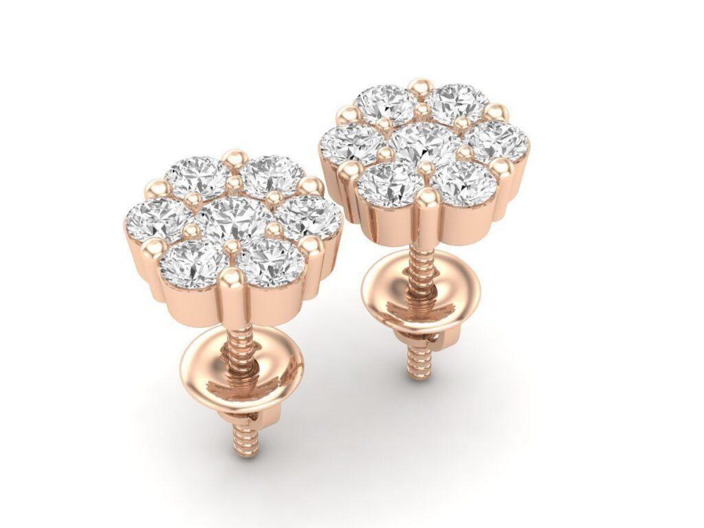 Modern Cluster Stud Diamond Earrings, 18k Rose Gold, 1.7ct For Sale