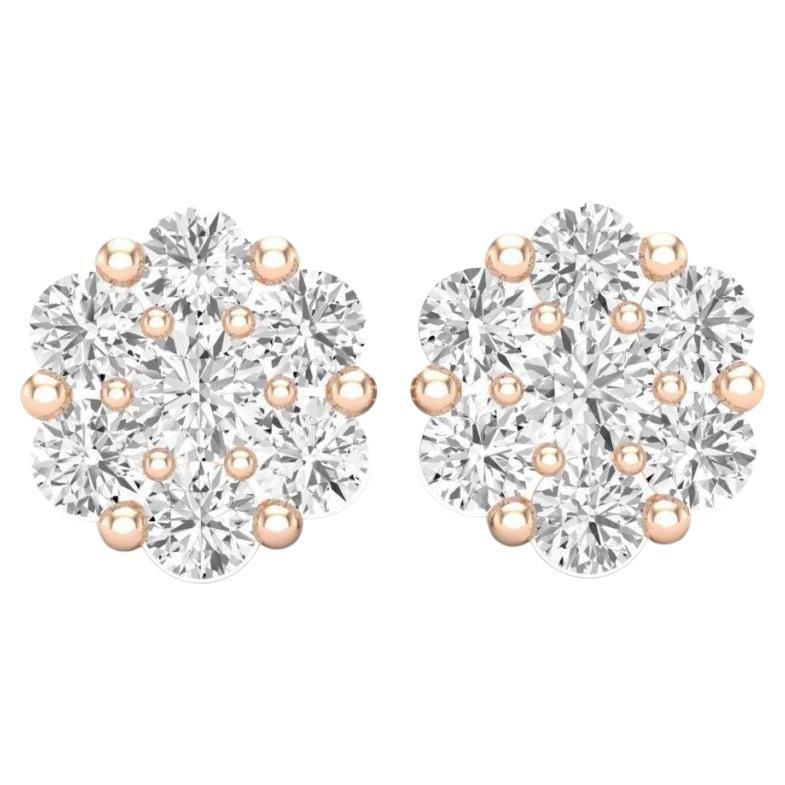 Cluster Stud Diamond Earrings, 18k Rose Gold, 1.7ct For Sale