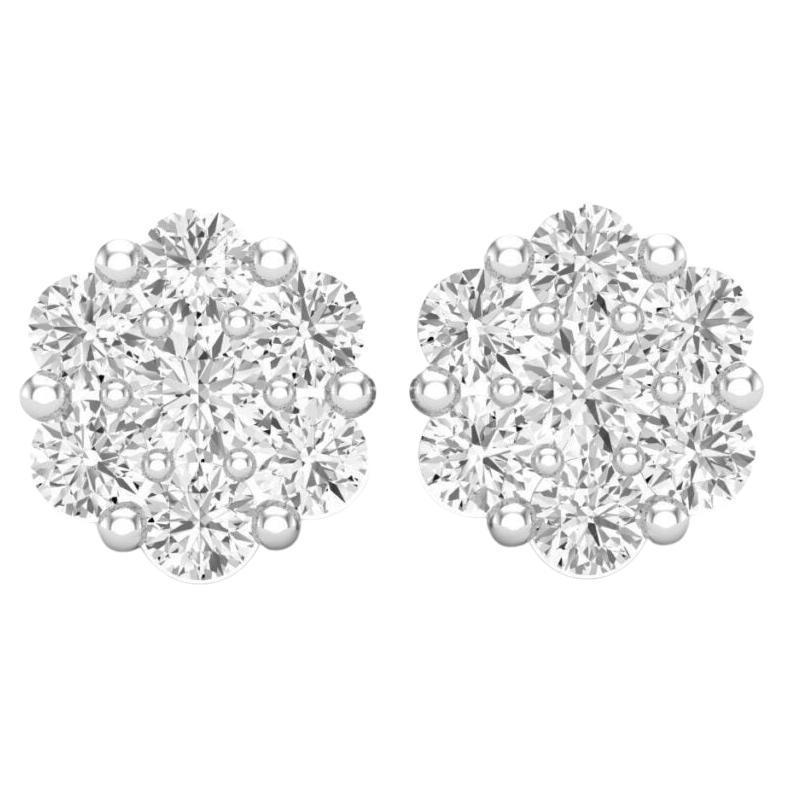 Clous d'oreilles grappe de diamants, or blanc 18 carats, 1,7 ct