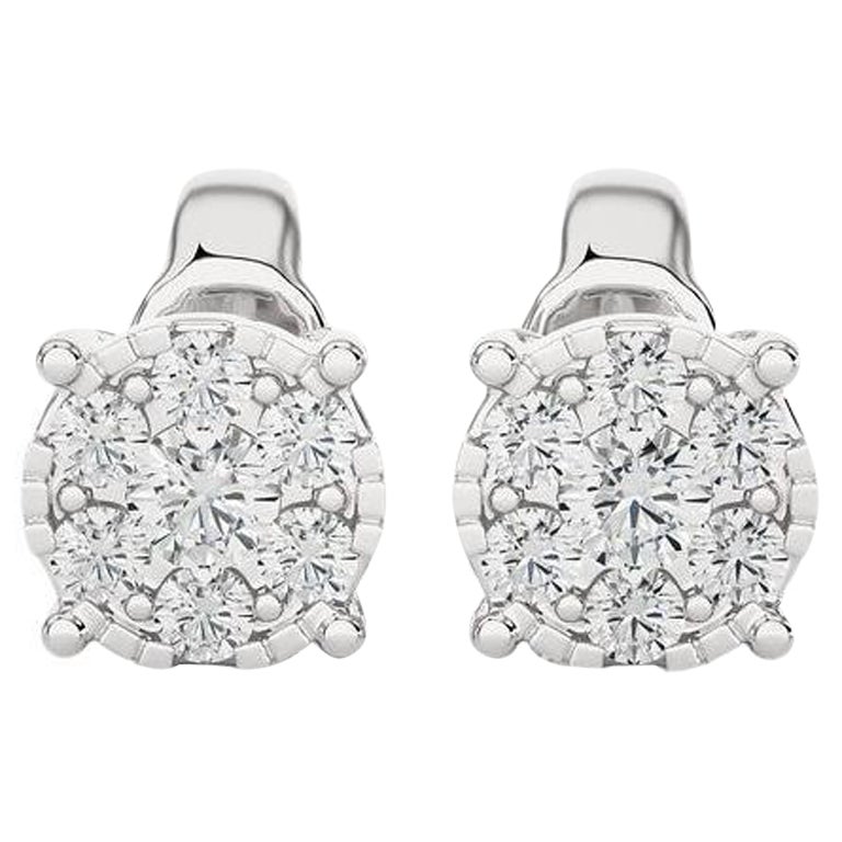 Cluster Stud Earrings: 1/3 Carat Diamonds in 14k White Gold