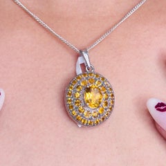 Cluster Style Citrine Gemstone Dainty Pendant Gift for Her in 925 Silver