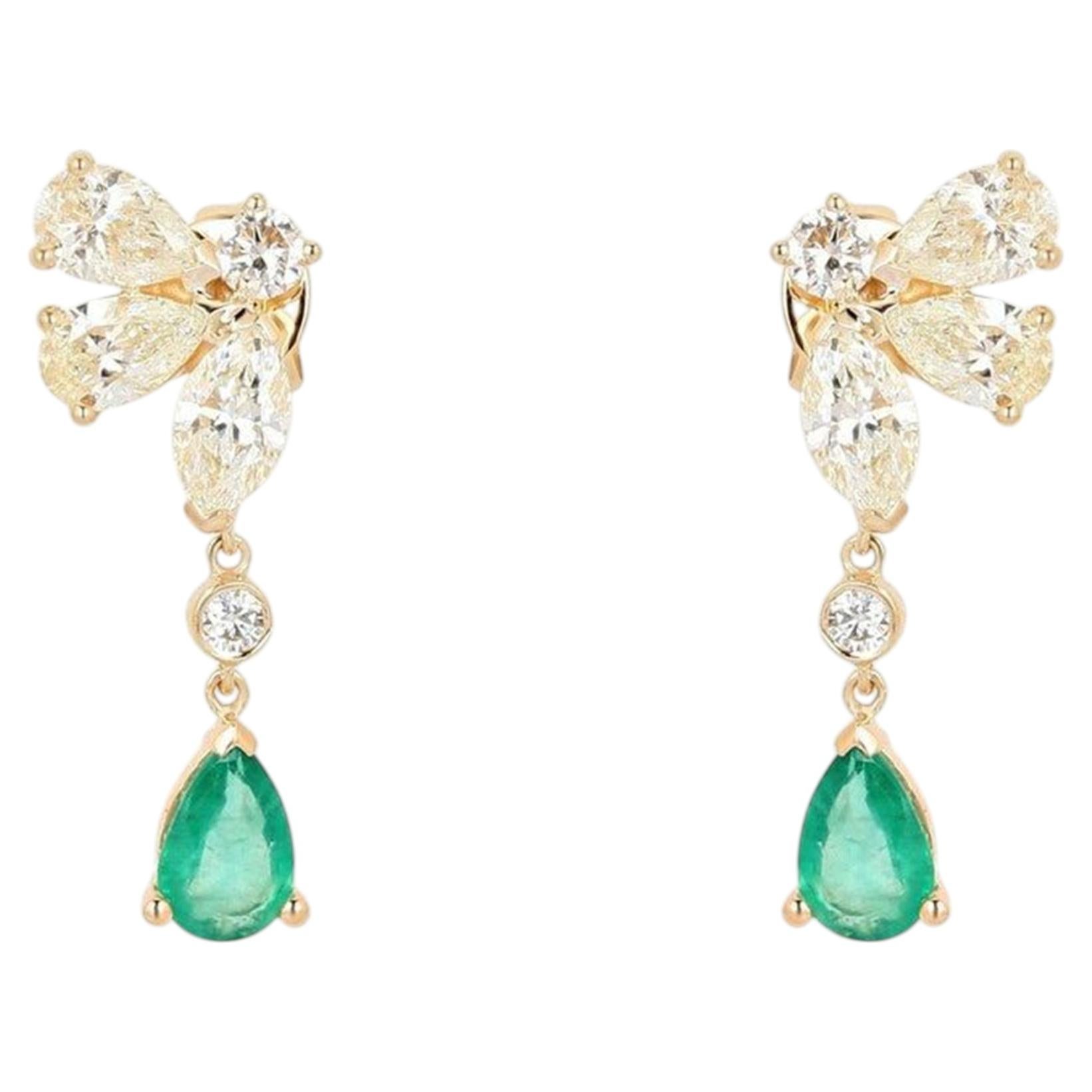 1.46ctw Fancy Diamond 14K Yellow Gold Teardrop Earrings For Sale