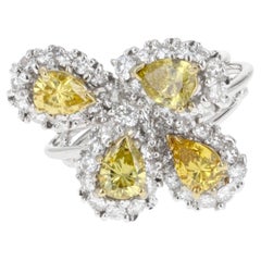 Cluster-Cocktailring mit gelben und weißen Diamanten