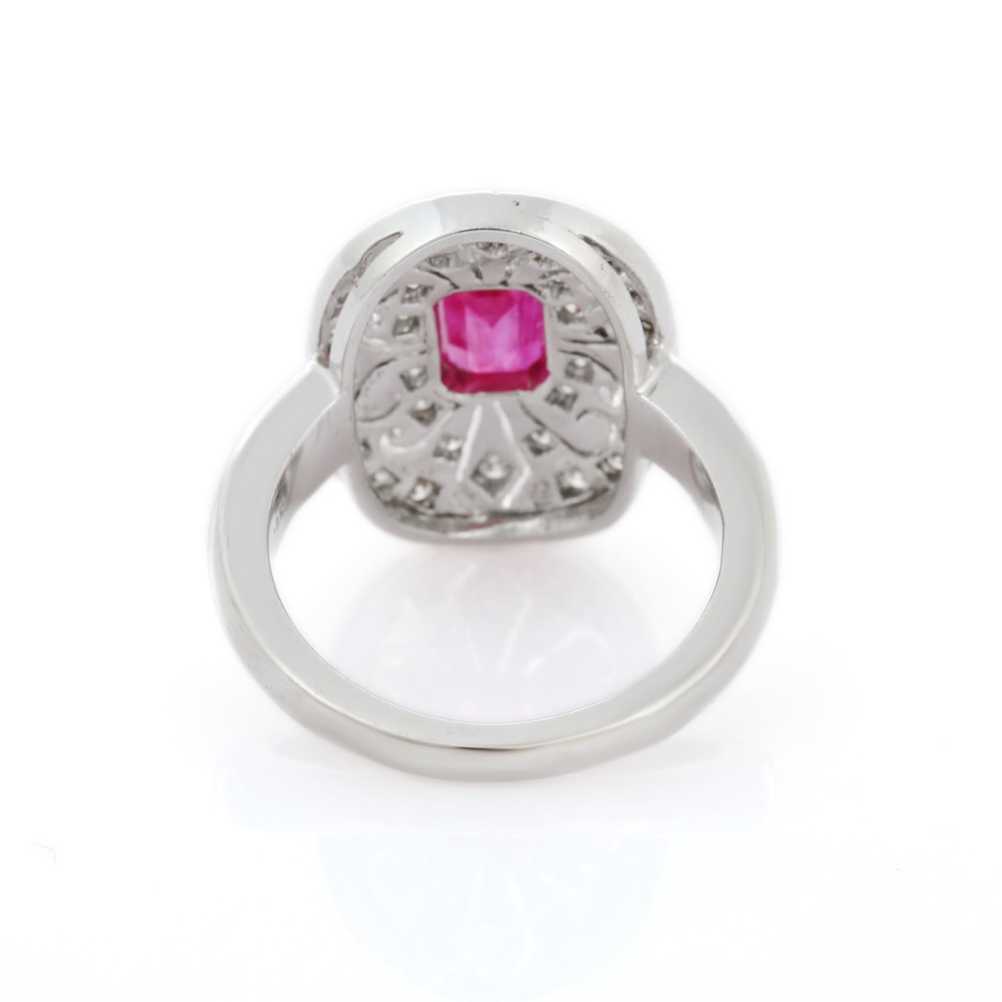 For Sale:  Clustered Diamond Cocktail Ring with 2.31 Carat Ruby in 18K White Gold Engraving 3