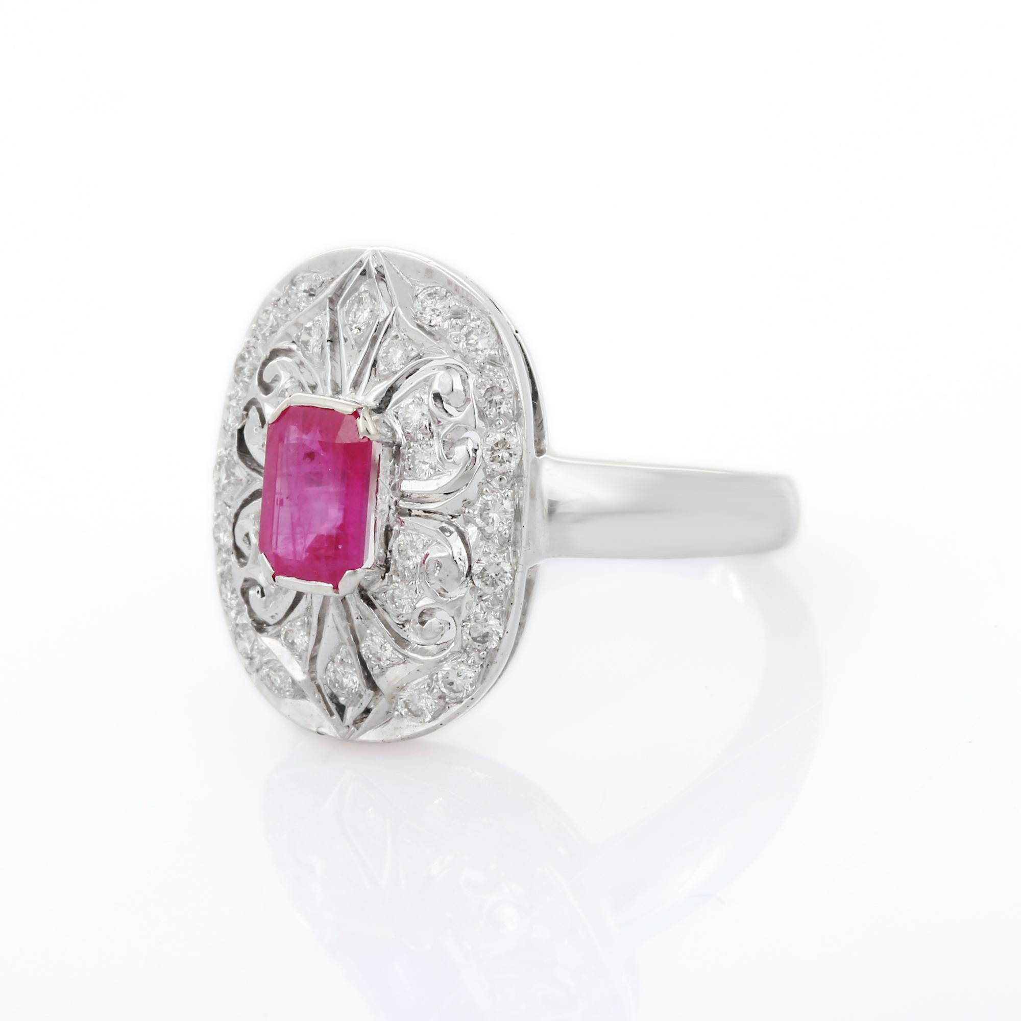 For Sale:  Clustered Diamond Cocktail Ring with 2.31 Carat Ruby in 18K White Gold Engraving 5