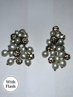 Clustered Pearl and Strass Clip-on Earrings by Roger Scemama