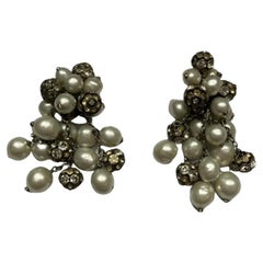Clustered Pearl and Strass Clip-on Earrings by Roger Scemama