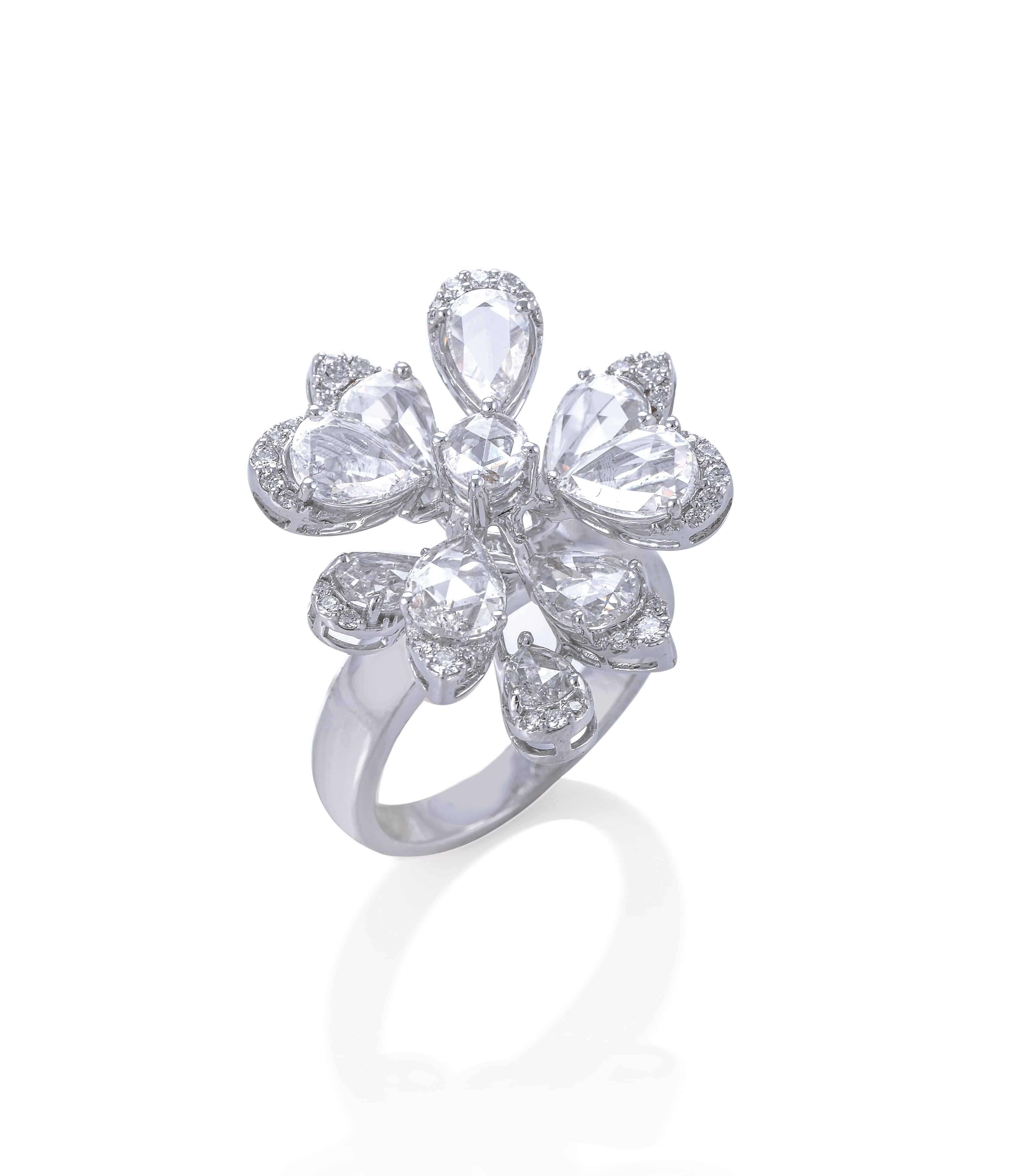Contemporary Clustered Petal Diamond Ring For Sale