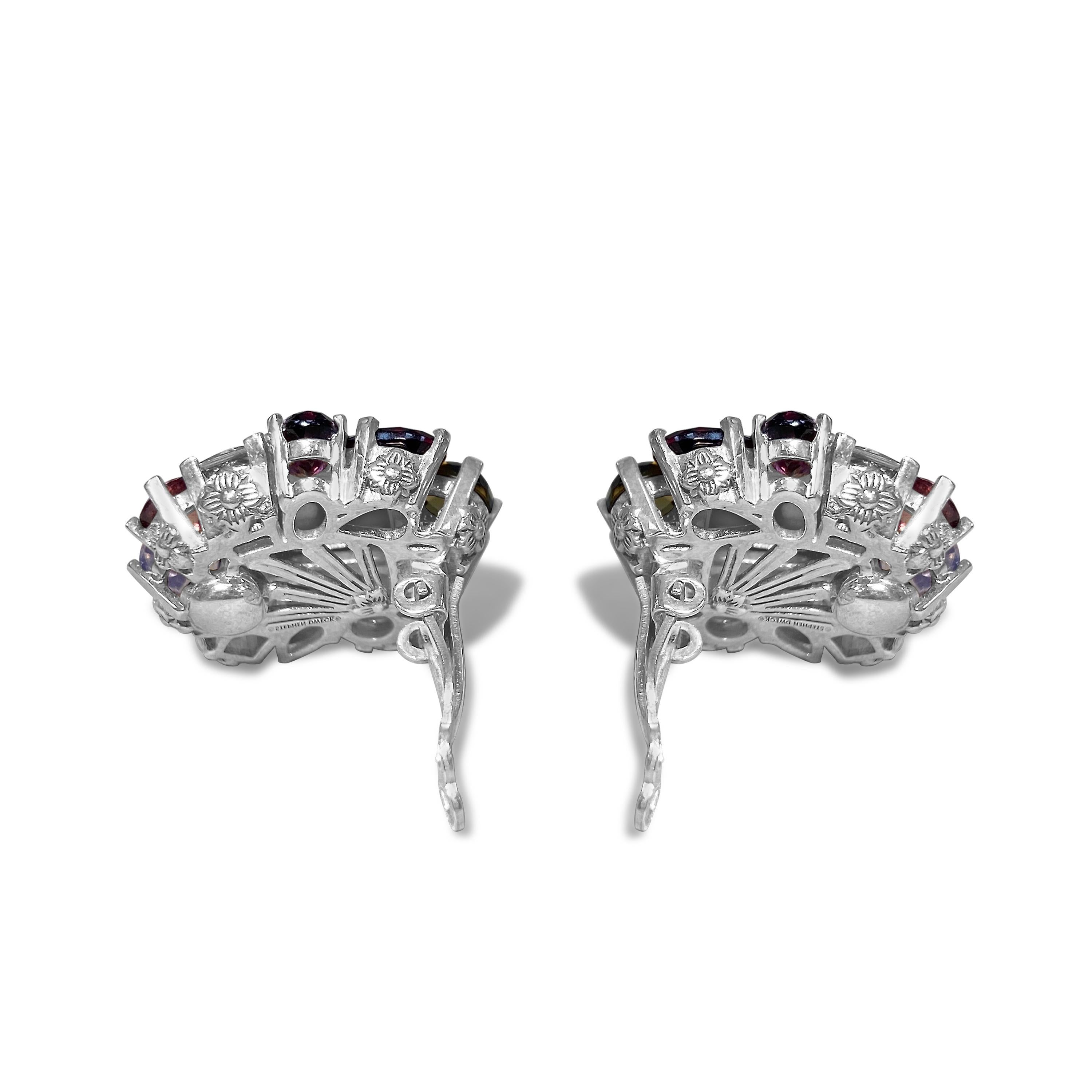Clustered Prong Set Assorted Gemstone Clip Earrings featuring Rutilated Quartz, Garnets, Citrine, Moon Quartz, Amethyst, and Tourmaline 