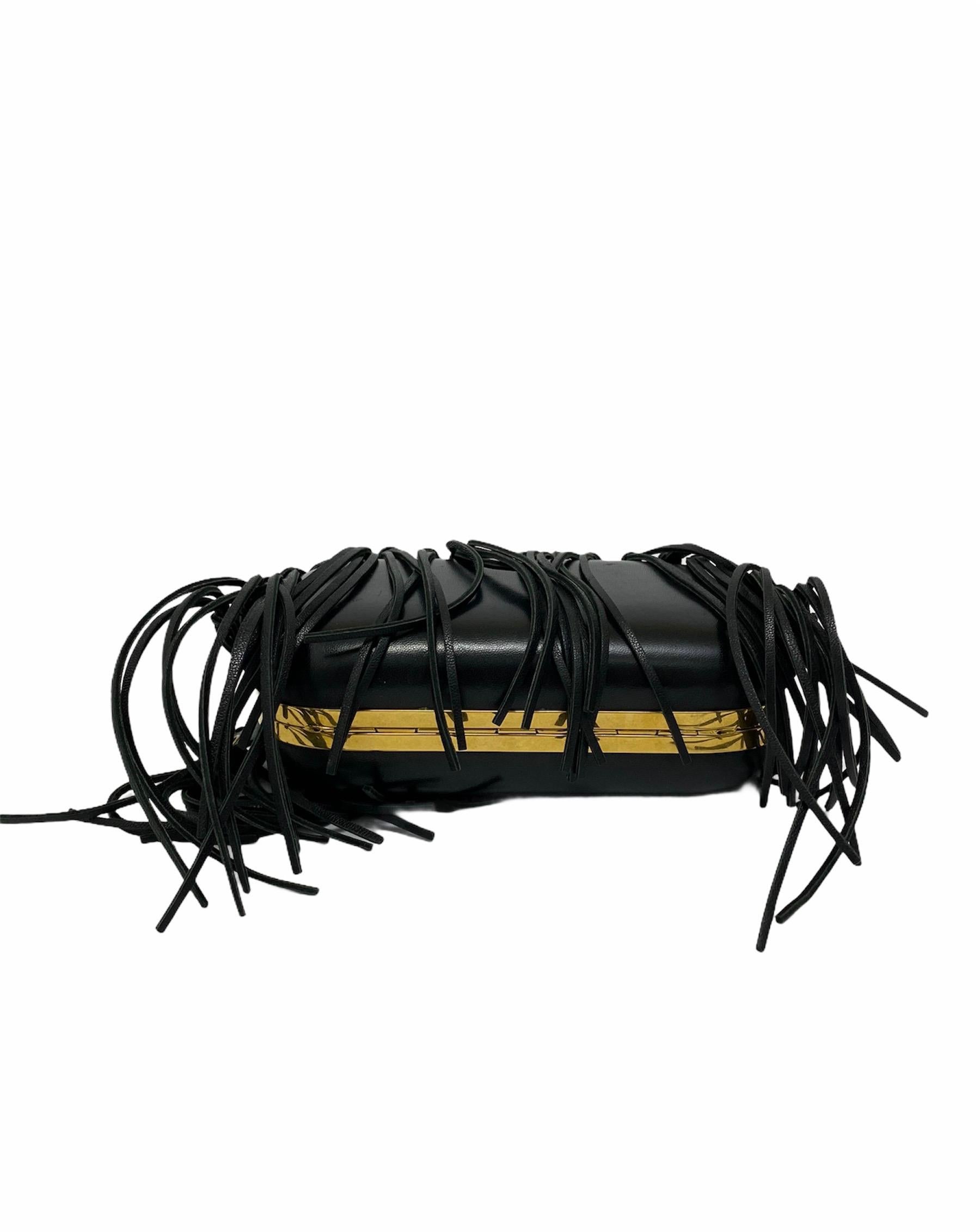 Clutch Alexander McQueen Bag in Black Leather with Fringes In Good Condition In Torre Del Greco, IT