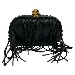 Clutch Alexander McQueen Bag in Black Leather with Fringes
