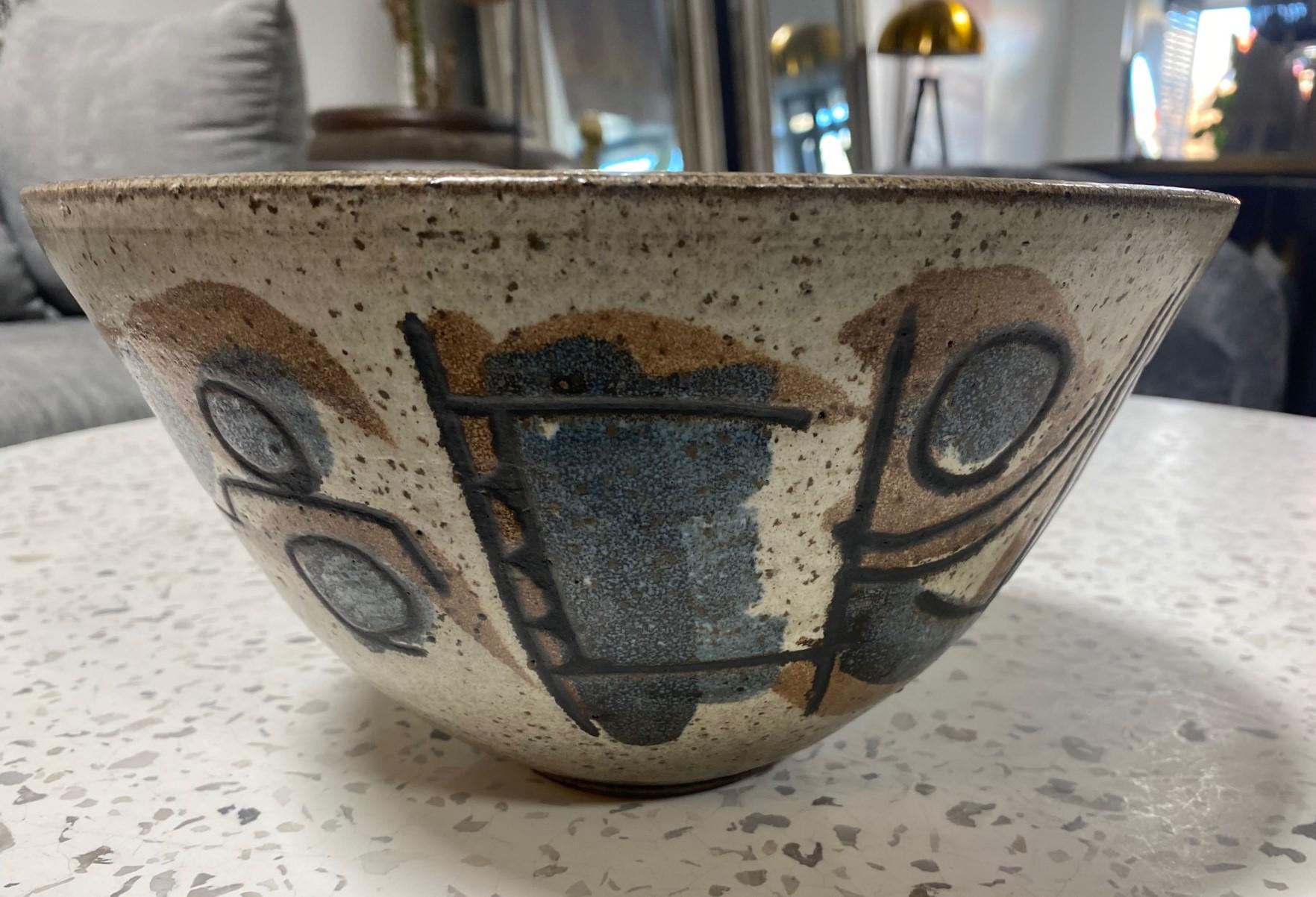 Clyde Burt Signed Large Mid-Century Modern Studio Pottery Ceramic Art Bowl For Sale 4