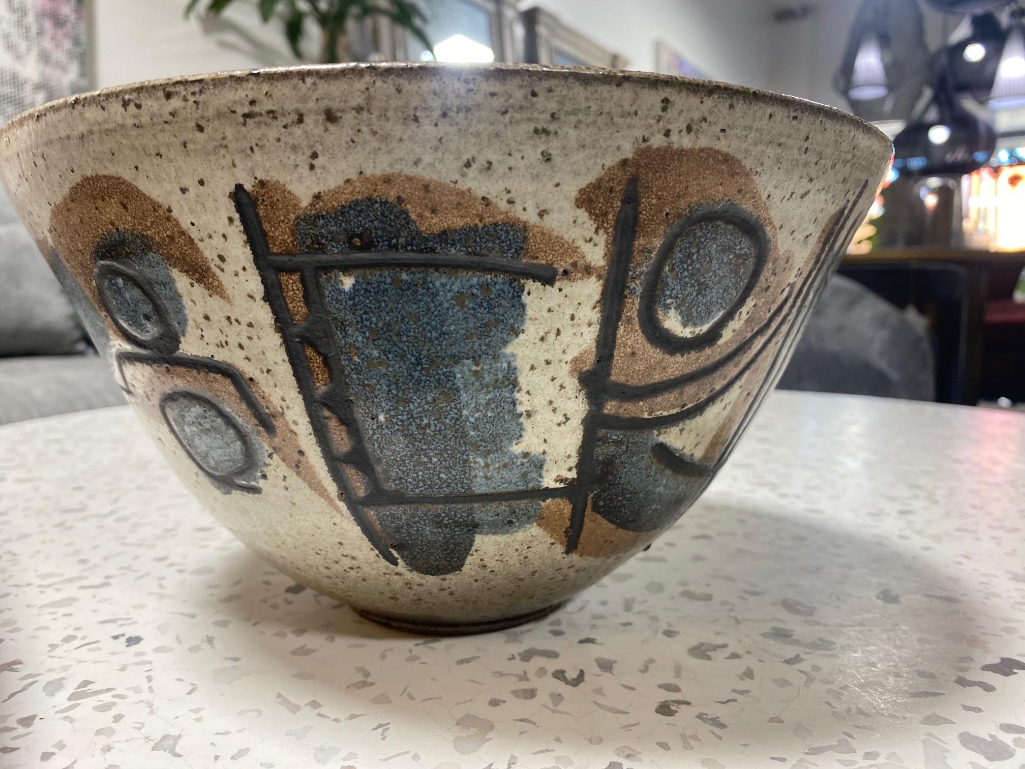 Clyde Burt Signed Large Mid-Century Modern Studio Pottery Ceramic Art Bowl For Sale 5