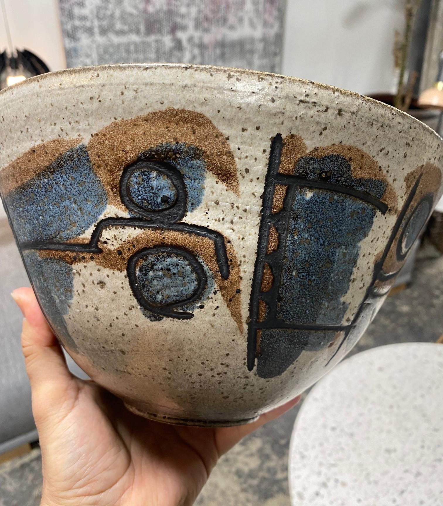 Clyde Burt signiert große Mid-Century Modern Studio Pottery Keramik Kunst Schüssel im Angebot 11