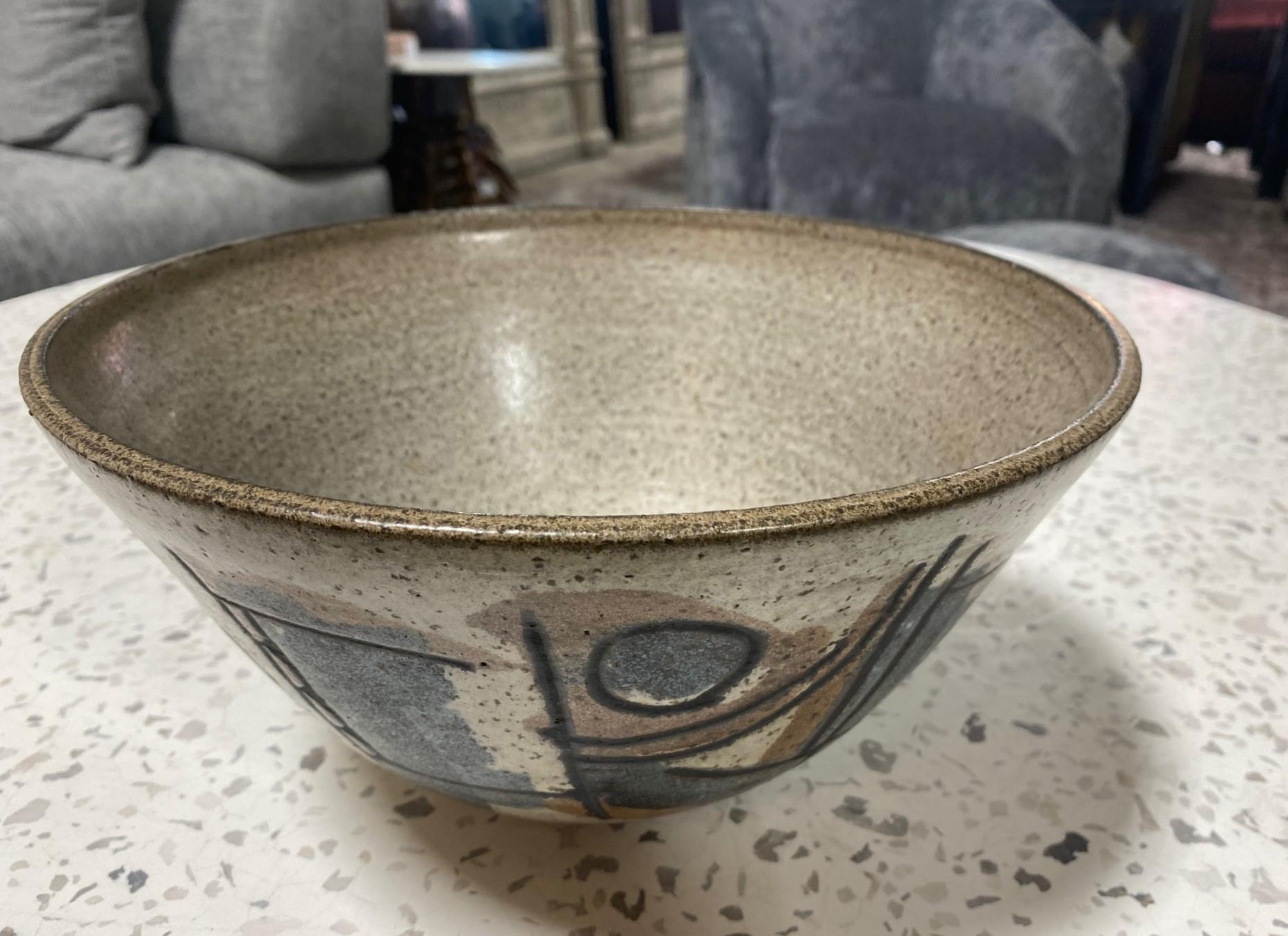 American Clyde Burt Signed Large Mid-Century Modern Studio Pottery Ceramic Art Bowl For Sale