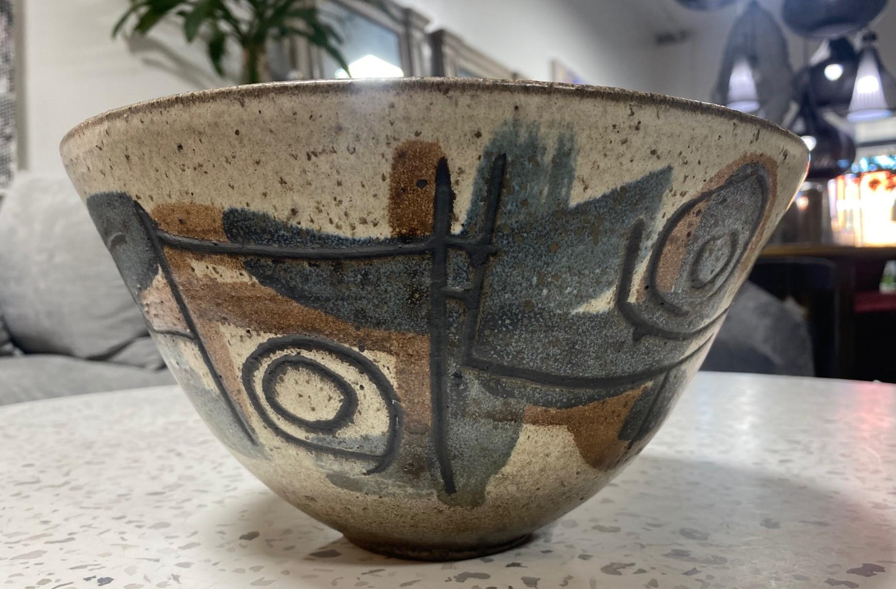 Clyde Burt Signed Large Mid-Century Modern Studio Pottery Ceramic Art Bowl For Sale 1