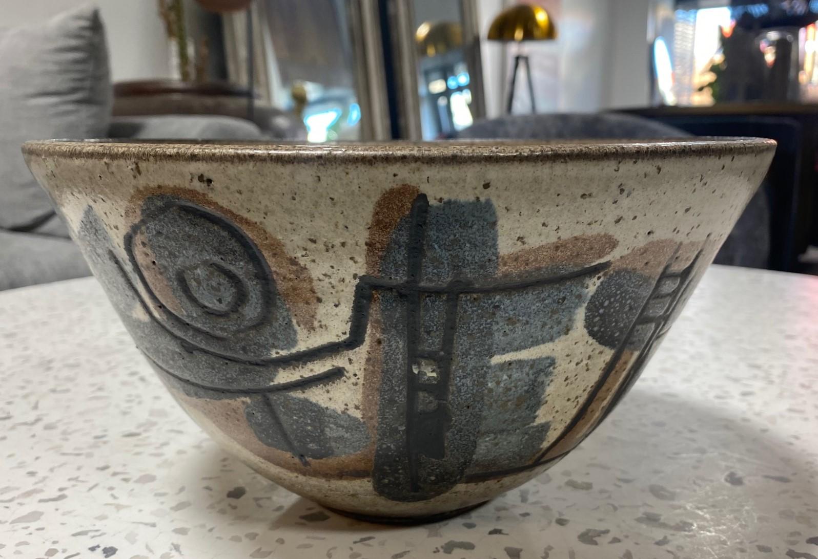 Clyde Burt Signed Large Mid-Century Modern Studio Pottery Ceramic Art Bowl For Sale 2