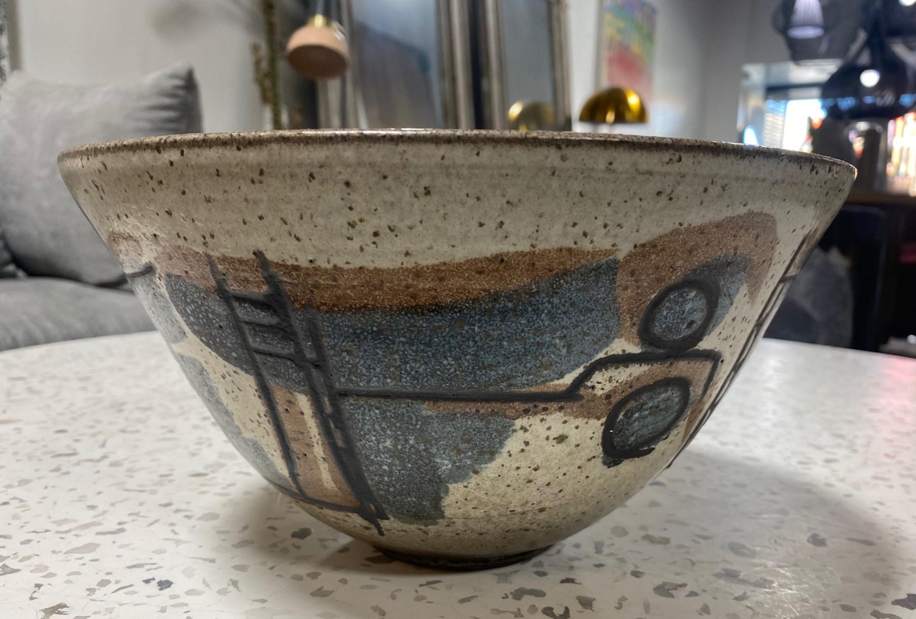 Clyde Burt Signed Large Mid-Century Modern Studio Pottery Ceramic Art Bowl For Sale 3