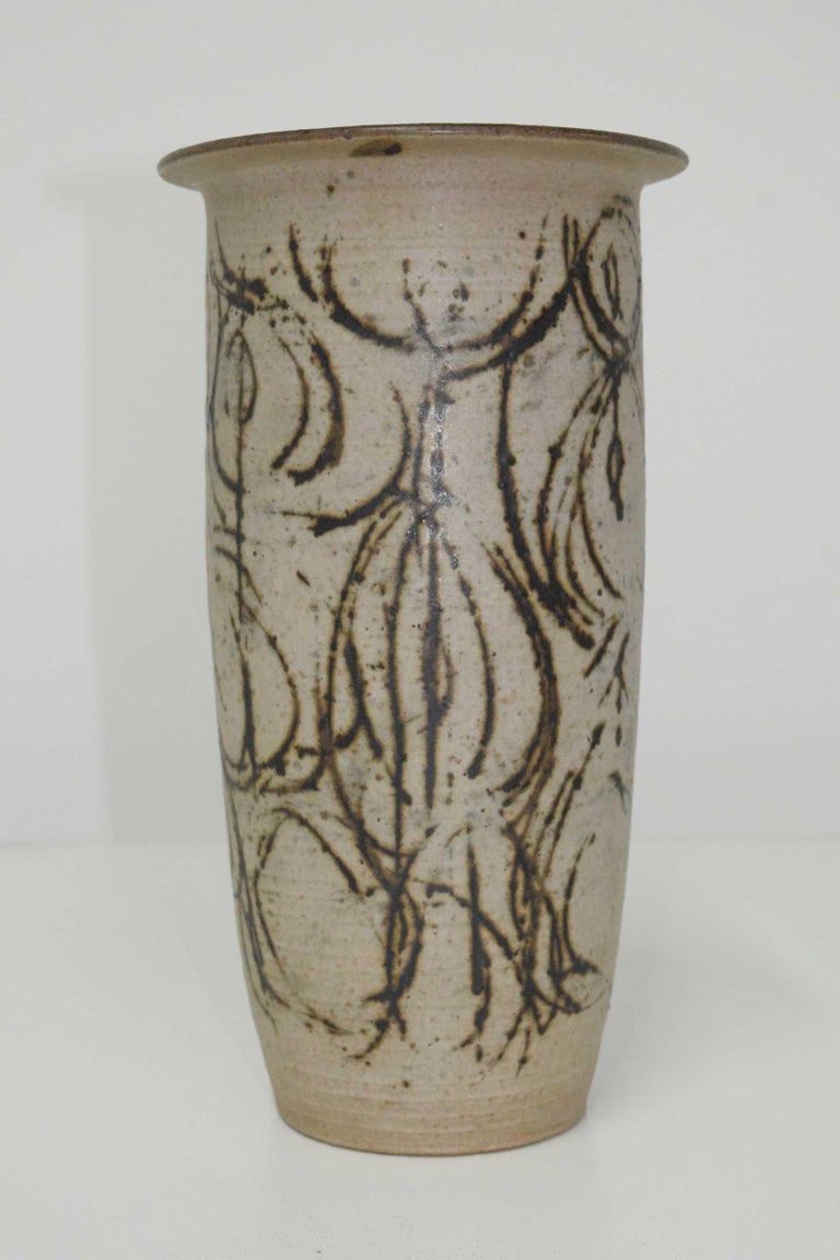 Clyde Burt Tall Ceramic Vase with Abstract Design For Sale at 1stDibs