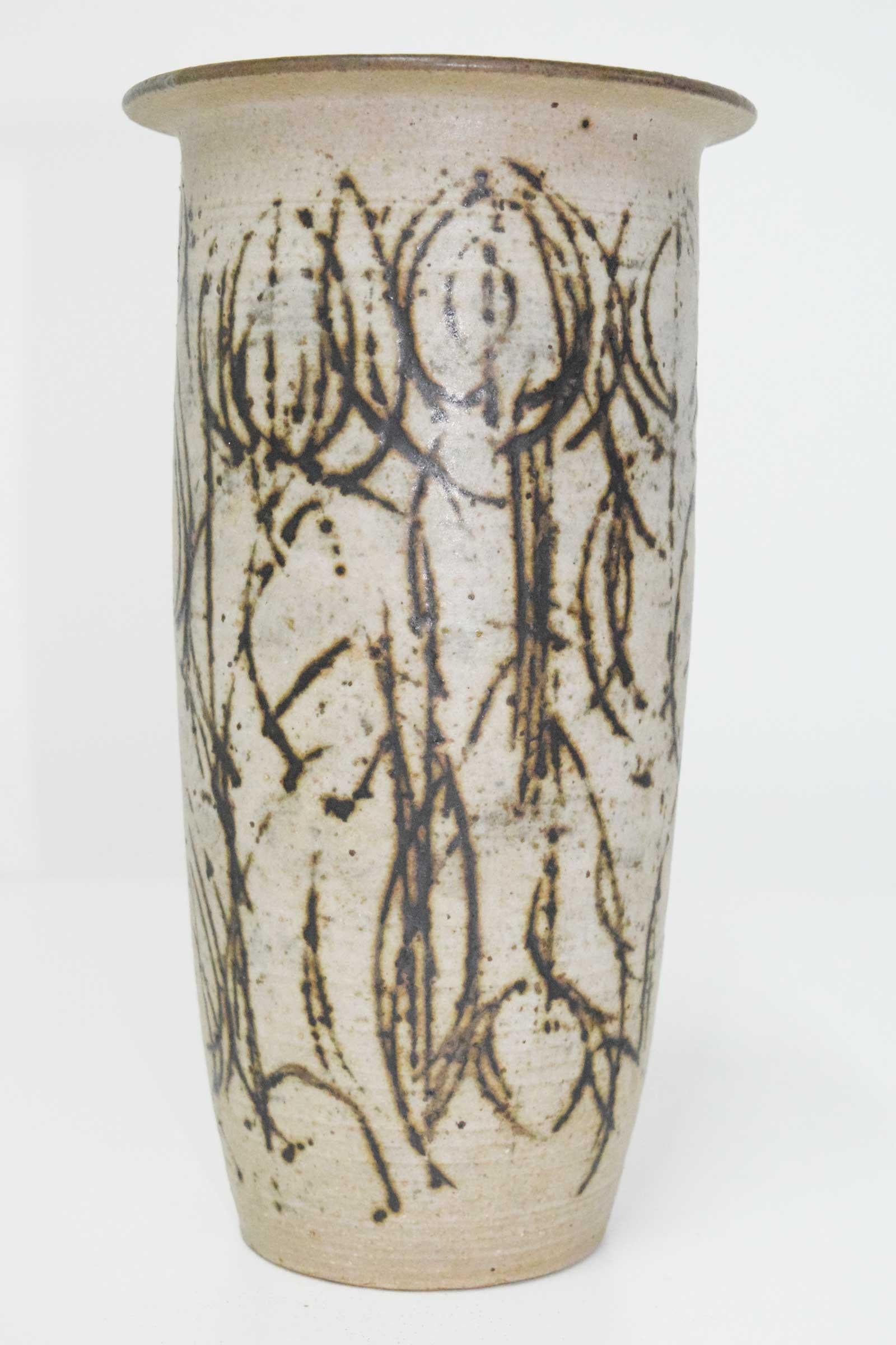 Mid-Century Modern Clyde Burt Tall Ceramic Vase with Abstract Design For Sale