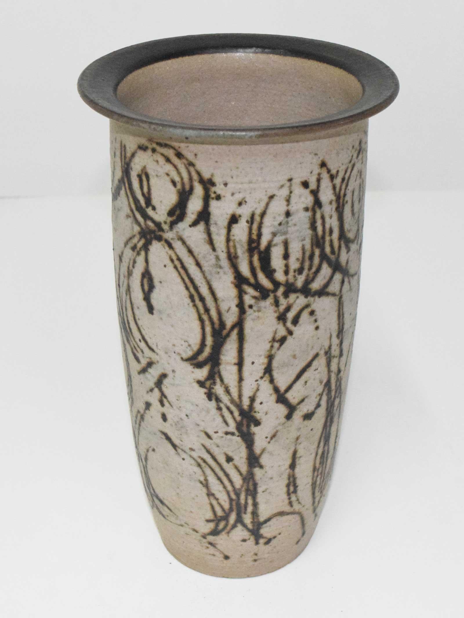 20th Century Clyde Burt Tall Ceramic Vase with Abstract Design For Sale