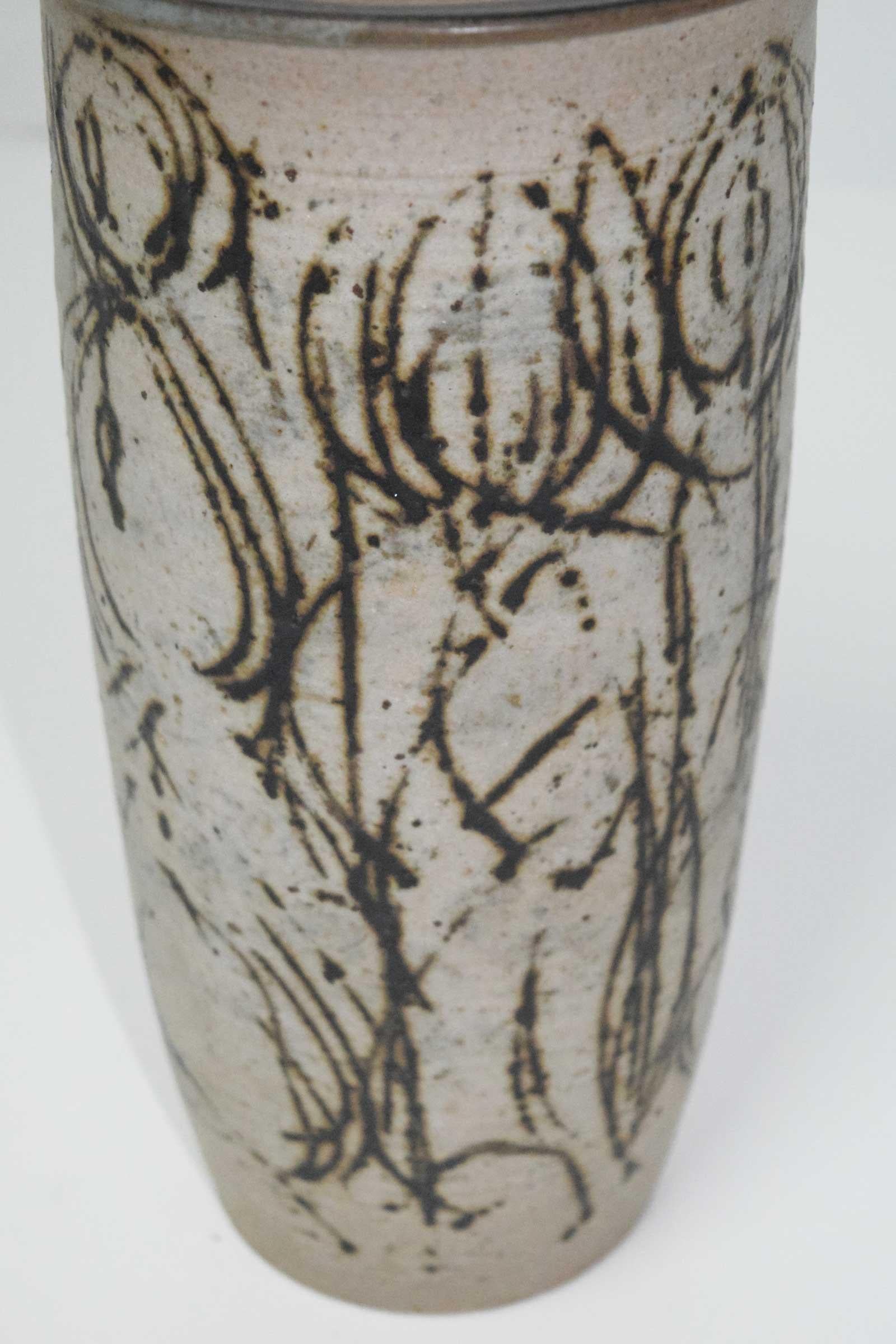 Clyde Burt Tall Ceramic Vase with Abstract Design For Sale 1