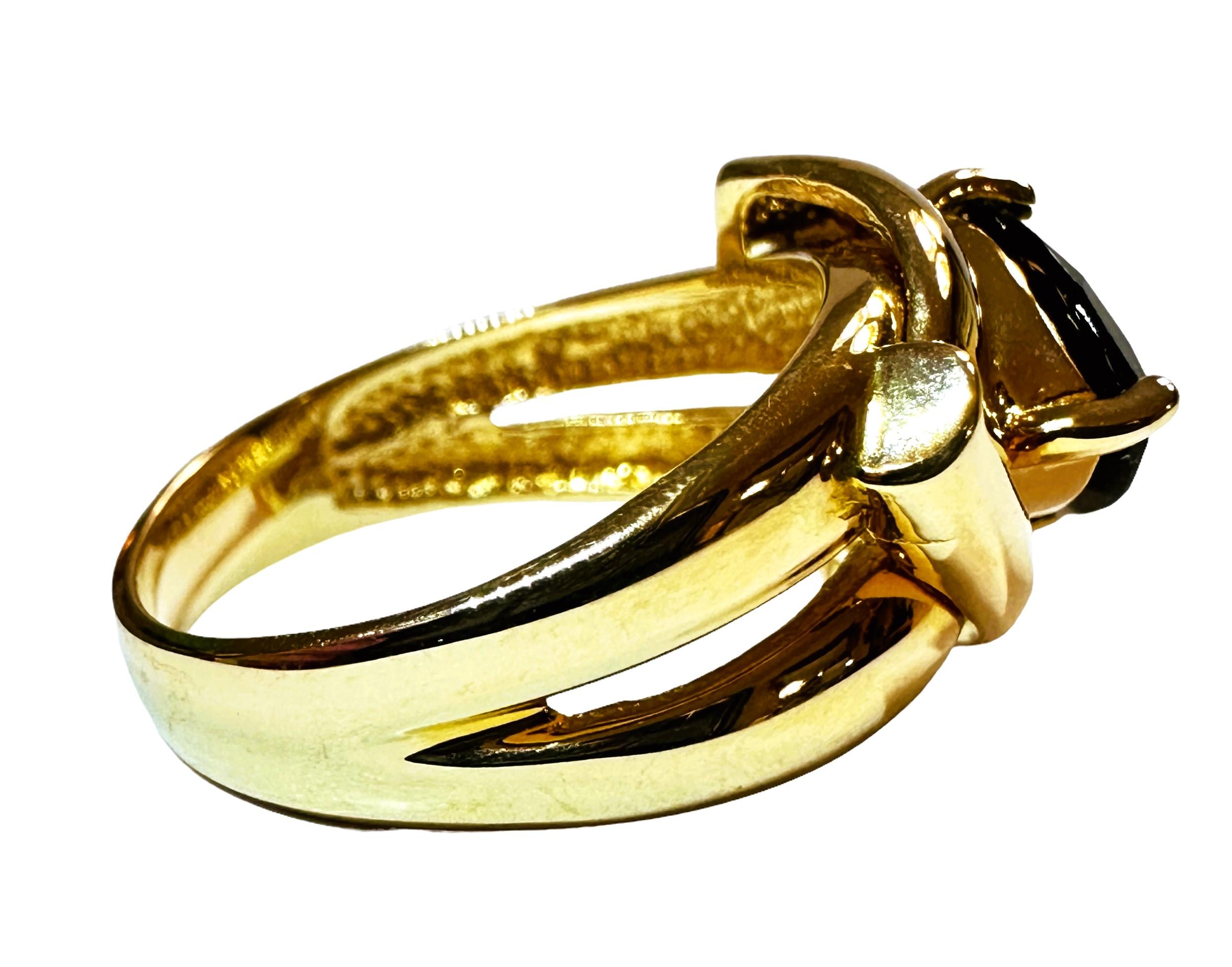Art Deco Clyde Duneier 14K Yellow Gold Trillion Cut Black Onyx Ring Size 6.25