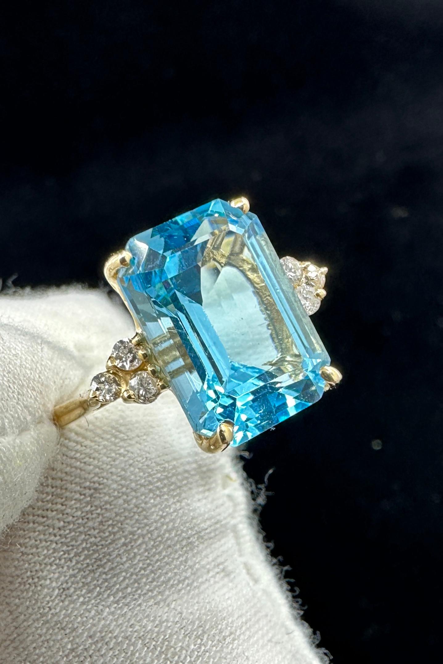 Clyde Duneier CID Anello da 10 carati con topazio blu e 6 diamanti in oro 14 carati Cocktail in vendita 6