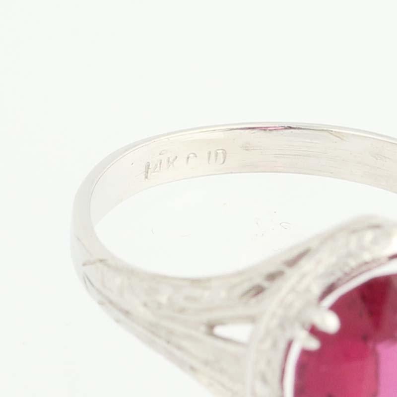 Art Deco Clyde Duneier Rubellite Ring, 14 Karat White Gold Solitaire 2.83 Carat