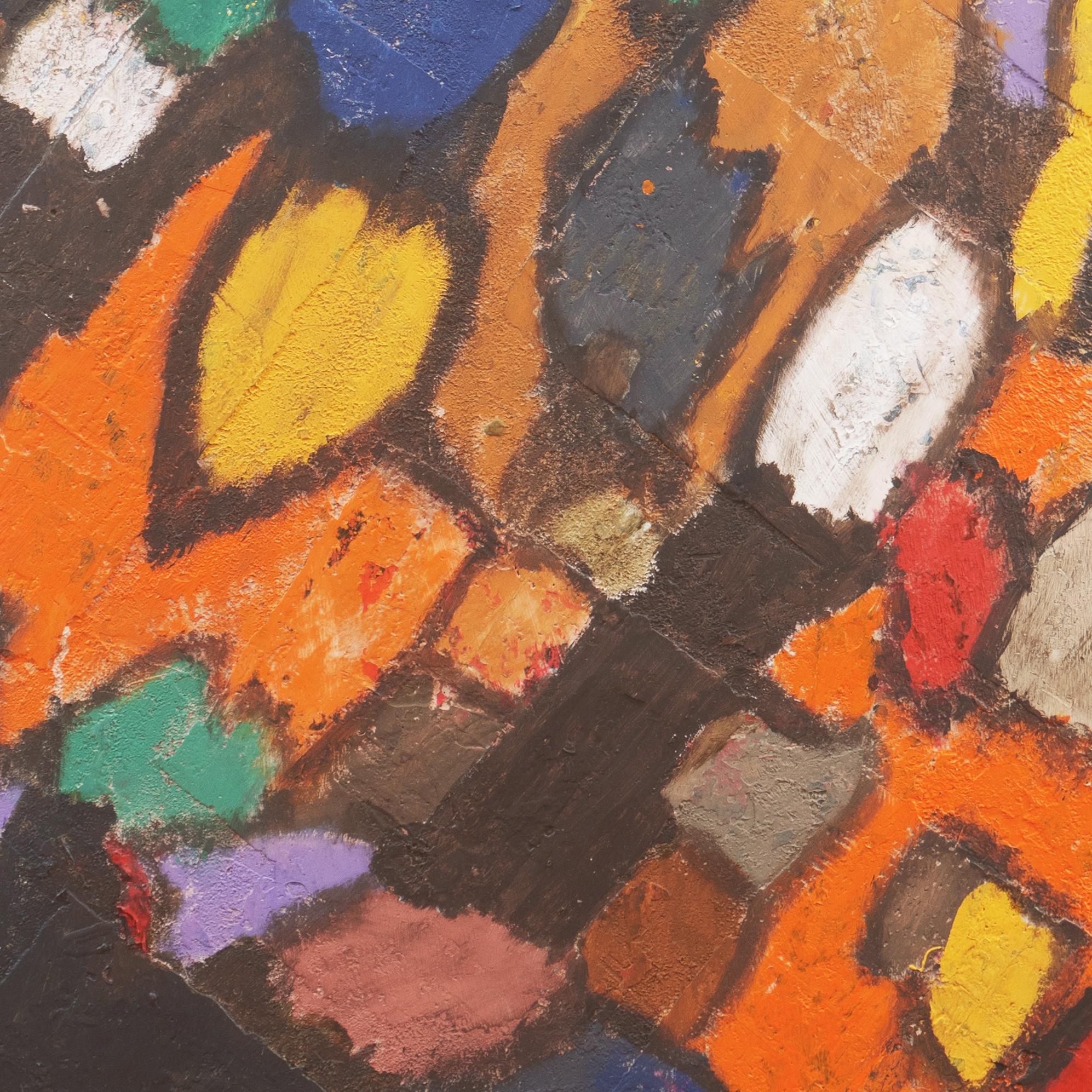 Cloisonné abstrait, grande huile post-impressionniste, Aptos, Californie en vente 2