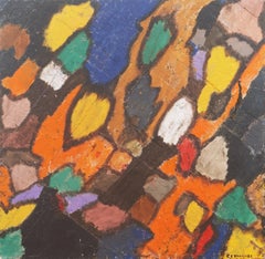 Cloisonné abstrait, grande huile post-impressionniste, Aptos, Californie