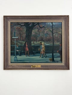 Along Central Park. New York City Street Scene Original Oil Painting.