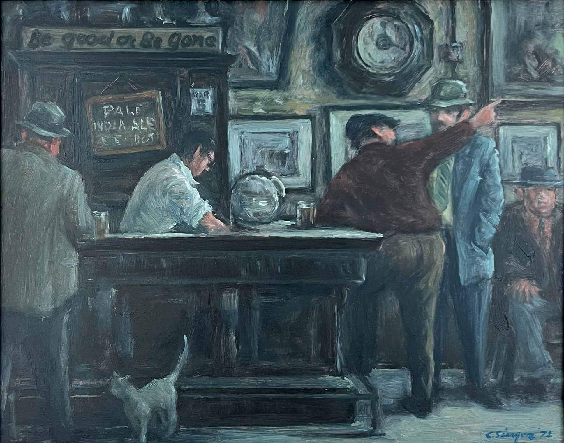 Sii buono o vattene.  McSorley's Old Ale House, House New York. Scena americana. - Painting di Clyde Singer