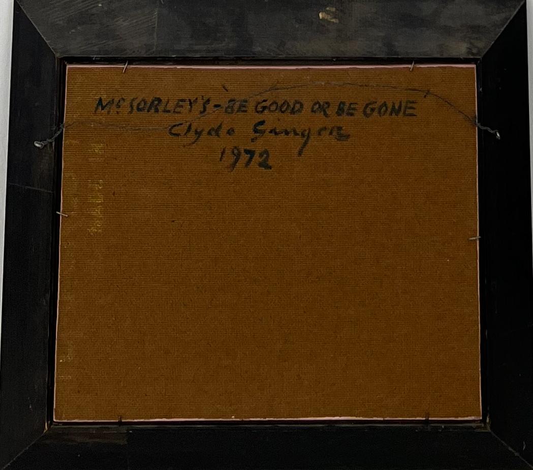 Sii buono o vattene.  McSorley's Old Ale House, House New York. Scena americana. - Figurative Painting Grigio di Clyde Singer