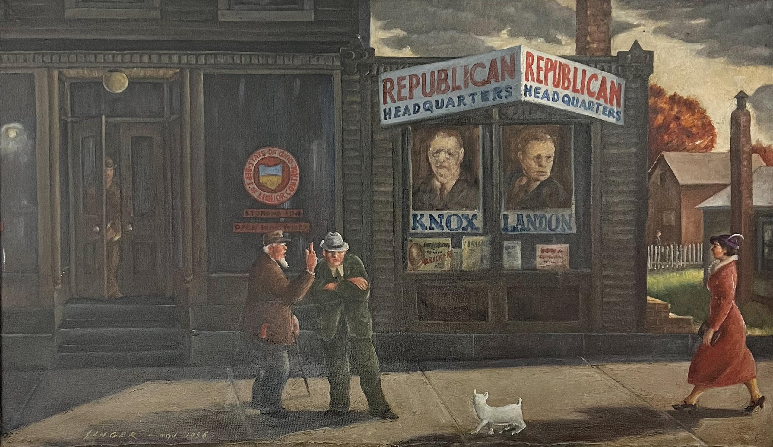 Before the Deluge, Republican Headquarters before Landon lost to Roosevelt. - Painting by Clyde Singer