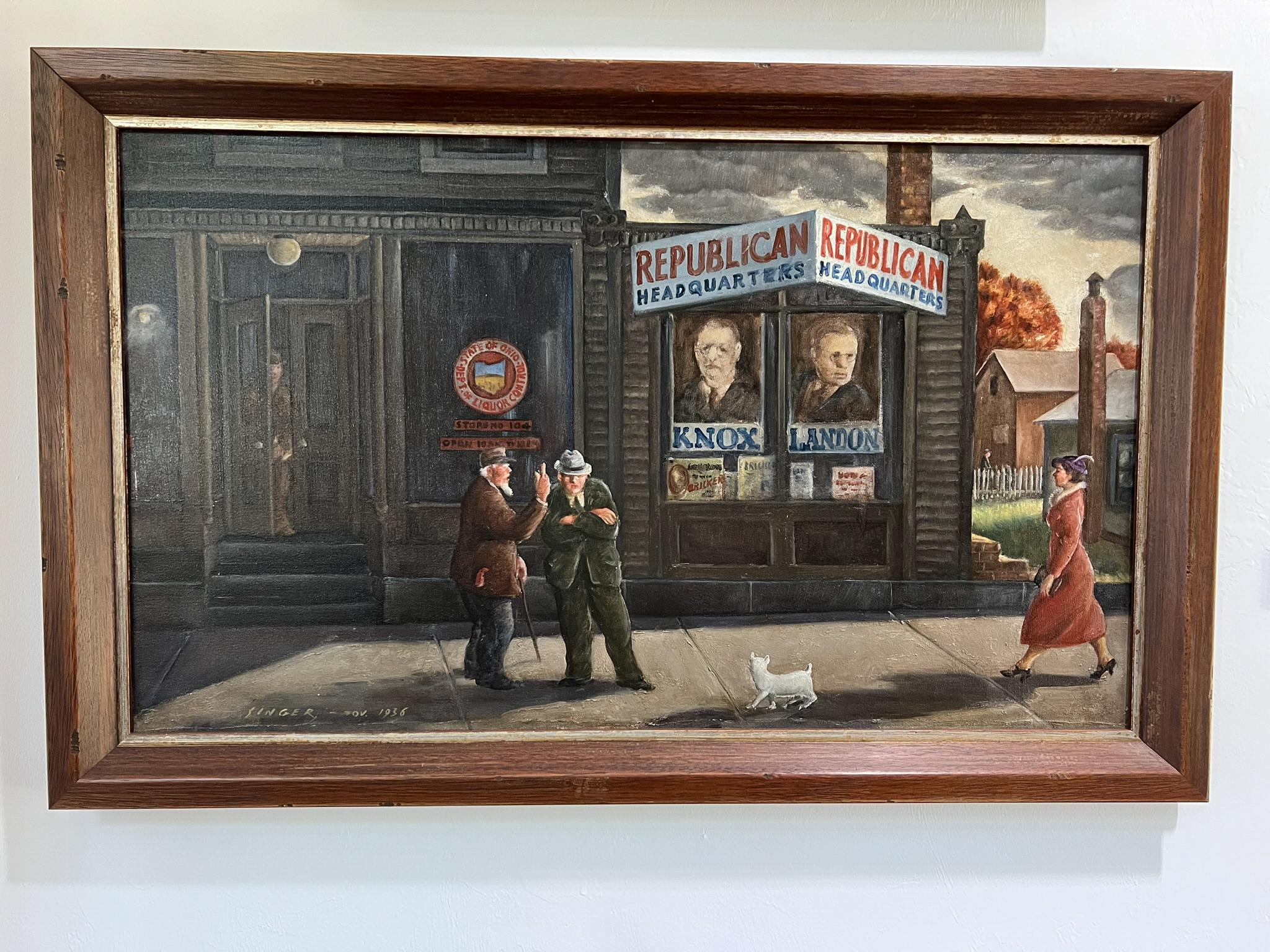 Before the Deluge, Republican Headquarters before Landon lost to Roosevelt. - American Realist Painting by Clyde Singer
