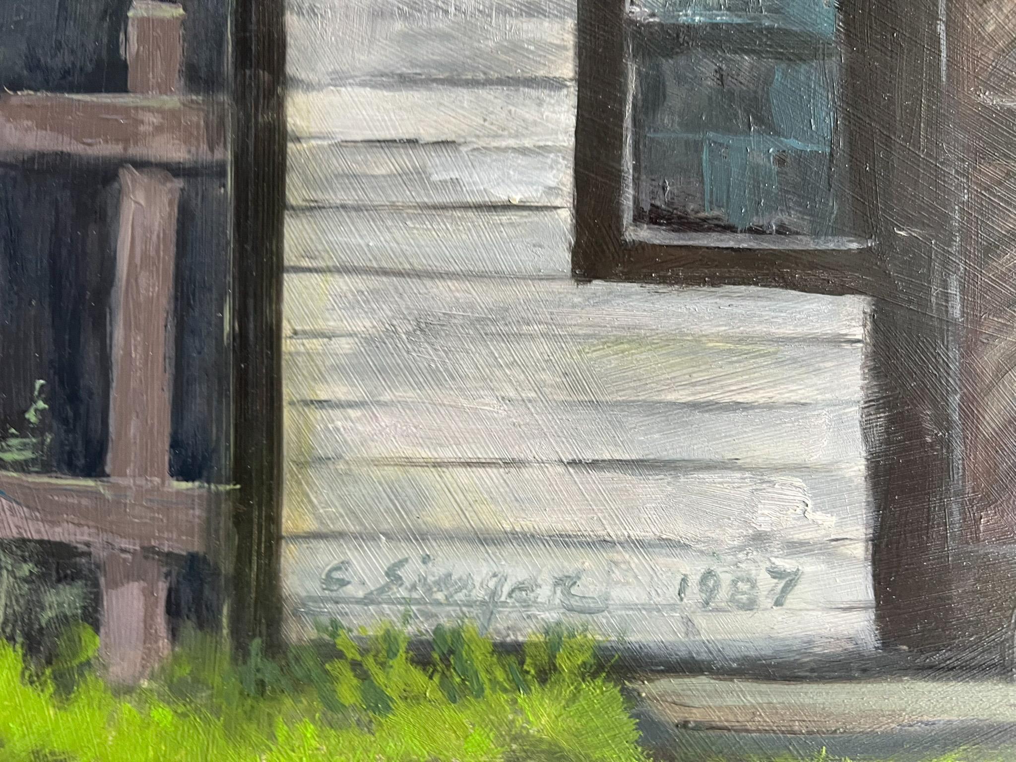 Bill Bally Blacksmithing - Scena americana.  Bicicletta Americana Minnesota - Painting Realismo americano di Clyde Singer