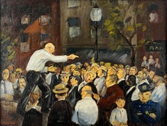 Amerikanisches Ölgemälde aus der Zeit der Depression, Kommunistische Rallye, Cleveland Public Square