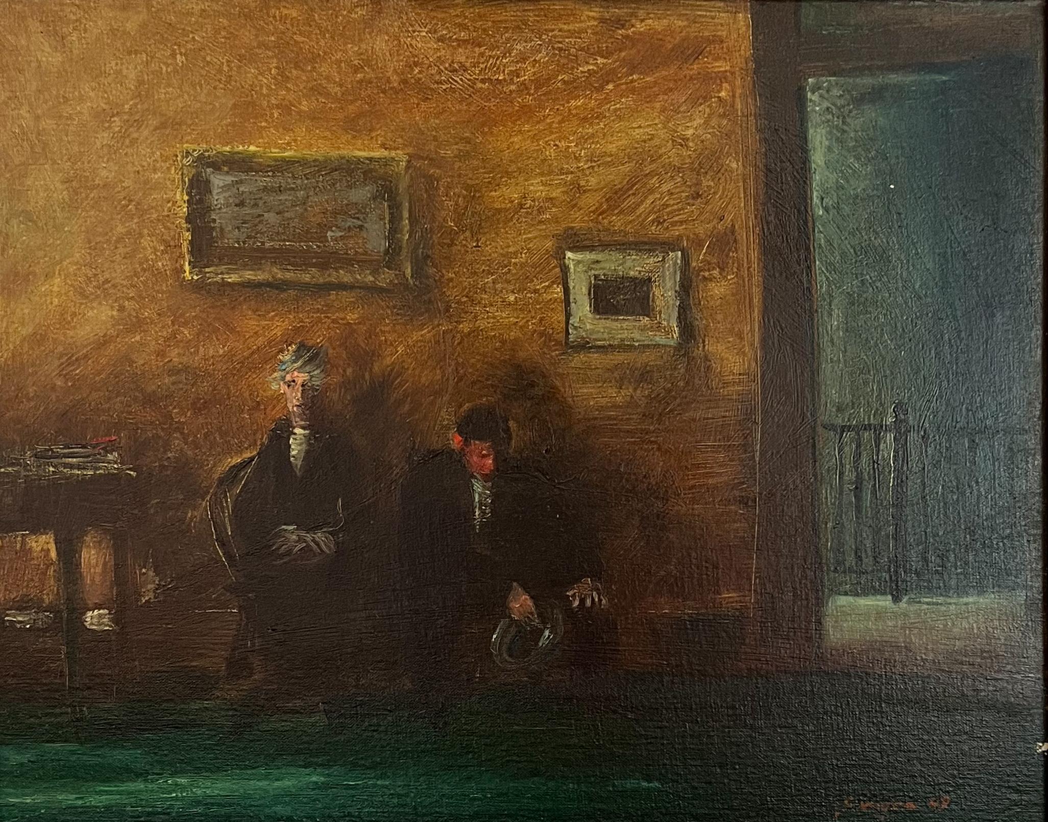 Praxis des Arztes.  Amerikanische Szene aus der Mitte des Jahrhunderts Ölgemälde Youngstown, OH. – Painting von Clyde Singer