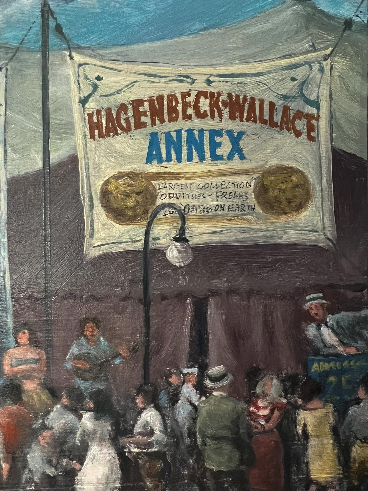 Hagenbeck-Wallace Annex.  Circus Oil Painting of Depression Era Columbus, Ohio. For Sale 1