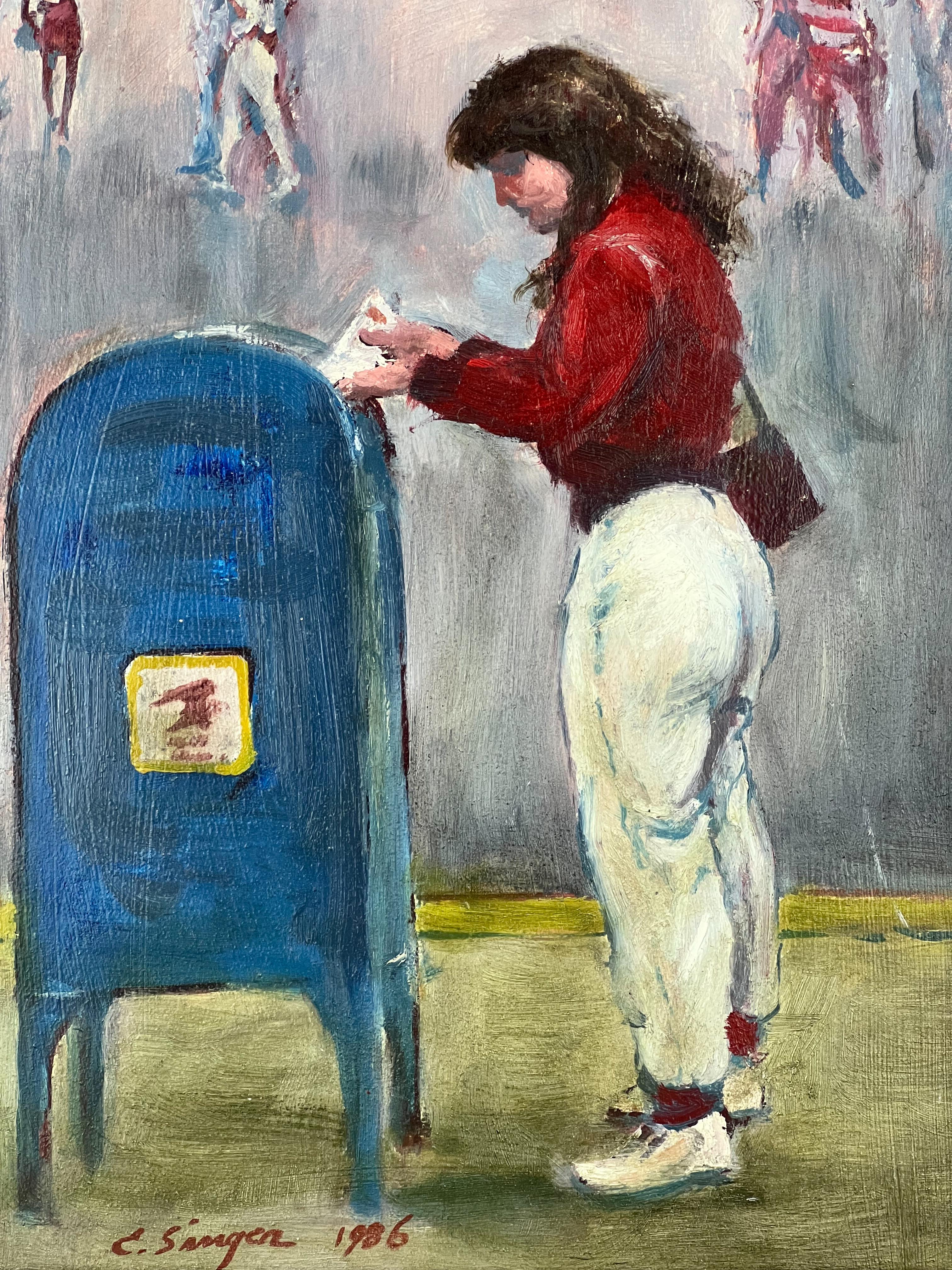 Mailing the Letter-Original Ölgemälde-American Realisim, amerikanisches Realisim – Painting von Clyde Singer