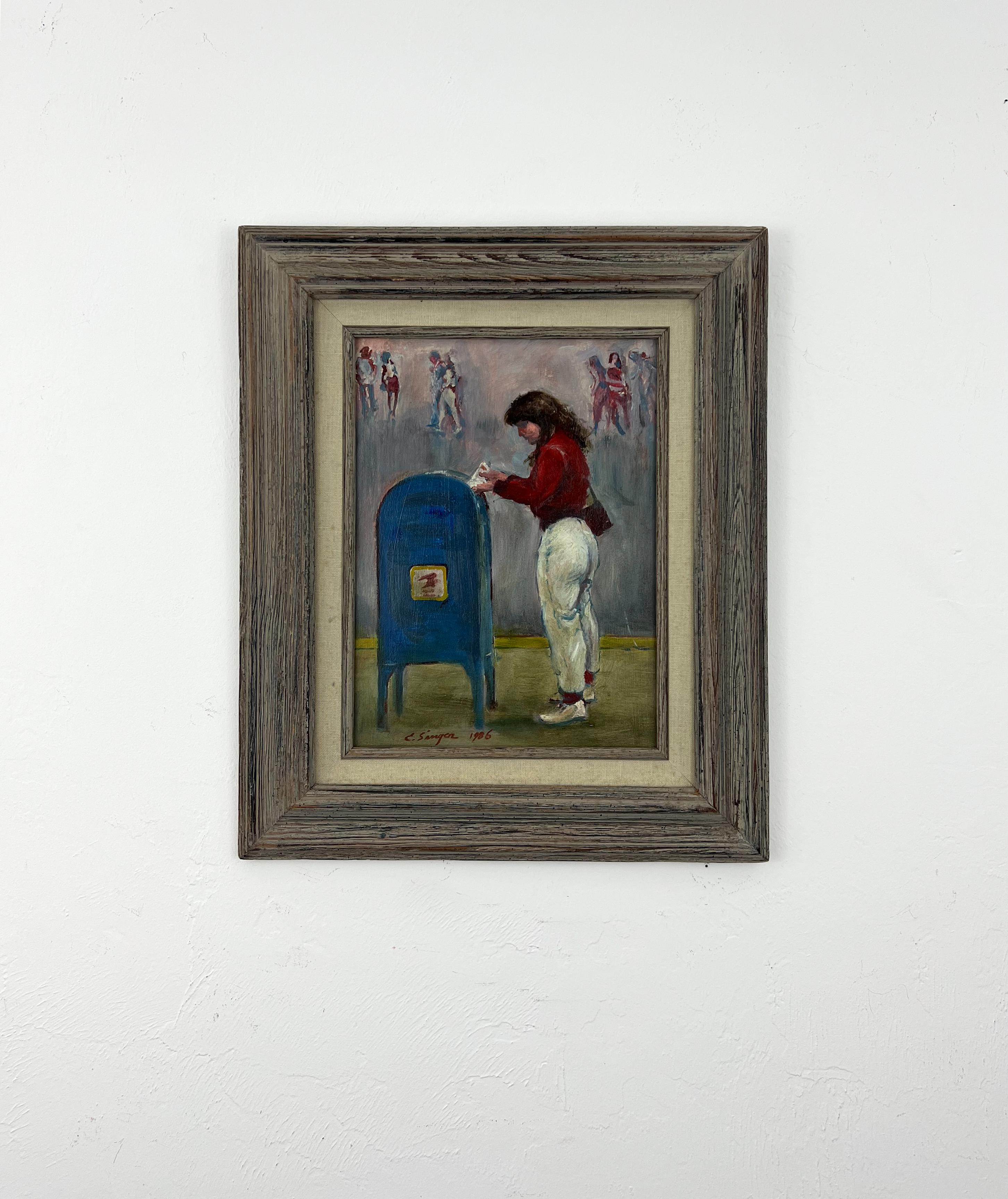 Mailing the Letter-Original Ölgemälde-American Realisim, amerikanisches Realisim (Braun), Figurative Painting, von Clyde Singer